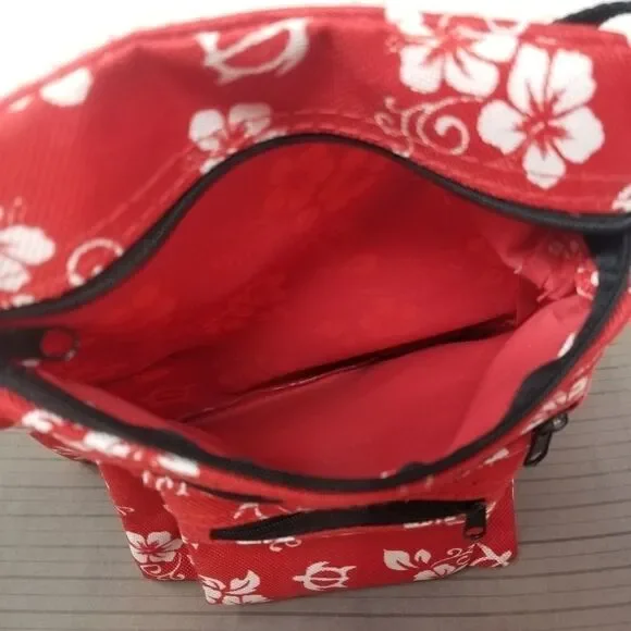 Cute crossbody red floral 3 zipper bag - Picture 4 of 7